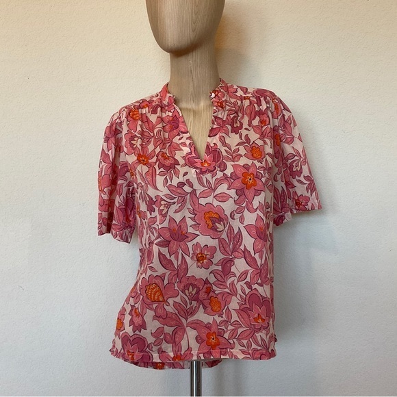 Trovata Birds of Paradis Autumn Paisley Floral Short Sleeve Cotton Blouse Top XS - Picture 5 of 16